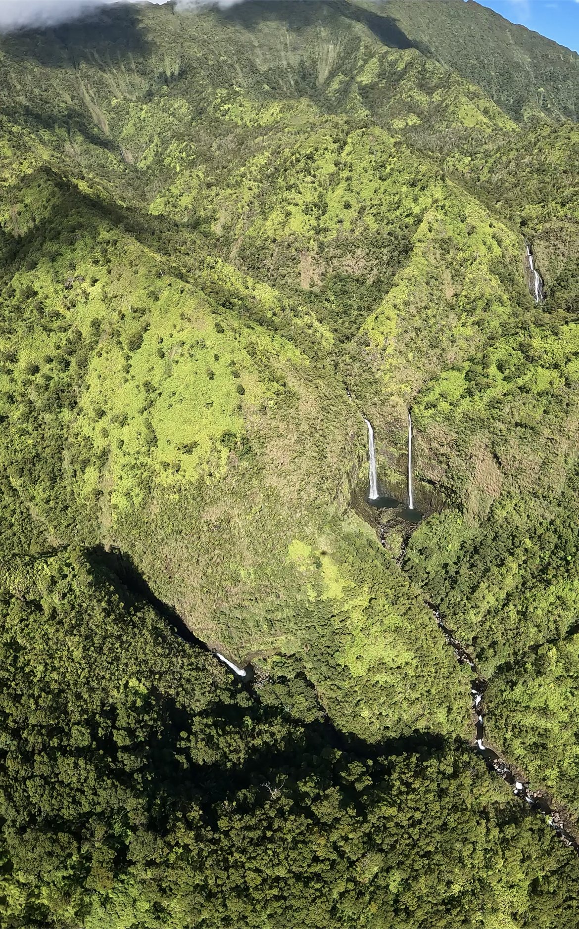 Waterfalls from the open door helicopter