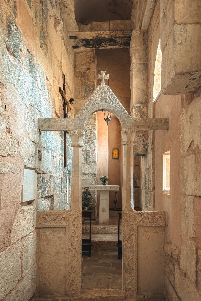 The inside of the smallest catholic church in the walls of the gate of Split, Croatia.