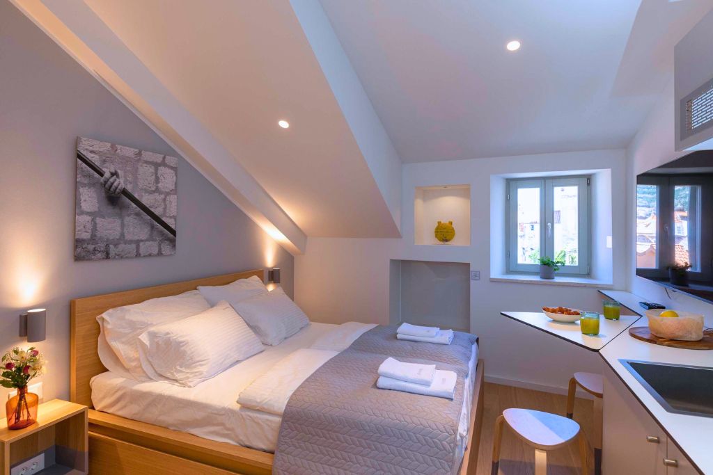 A clean and freshly remodeled room in Dubrovnik.