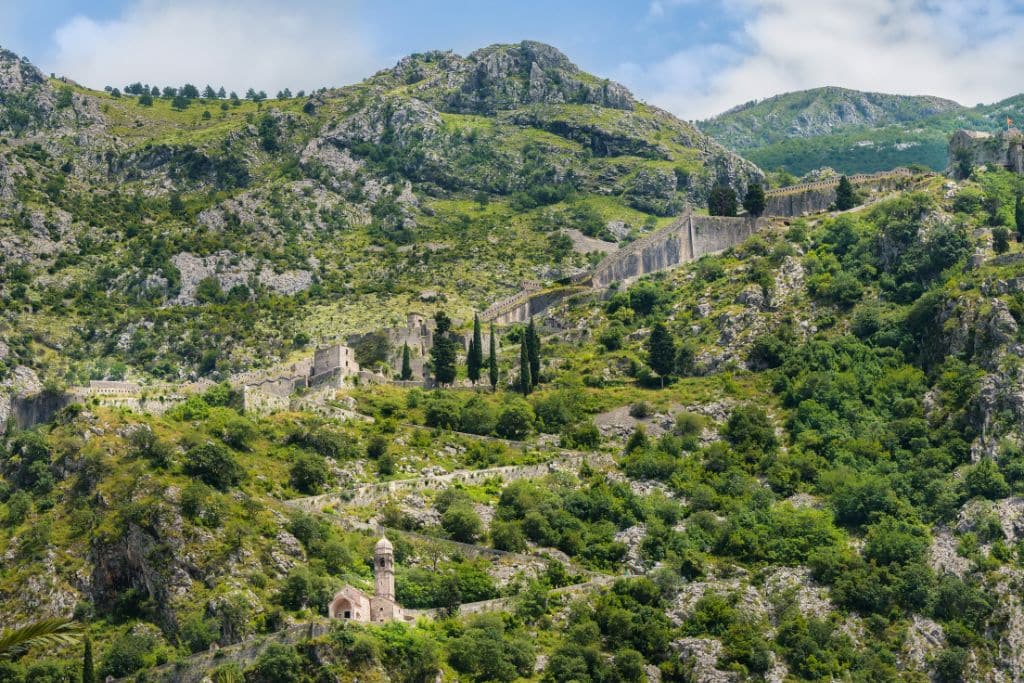 The ancient fortress walls of Kotor climb dramatically up the rugged mountainside, offering one of the most breathtaking views in Montenegro.