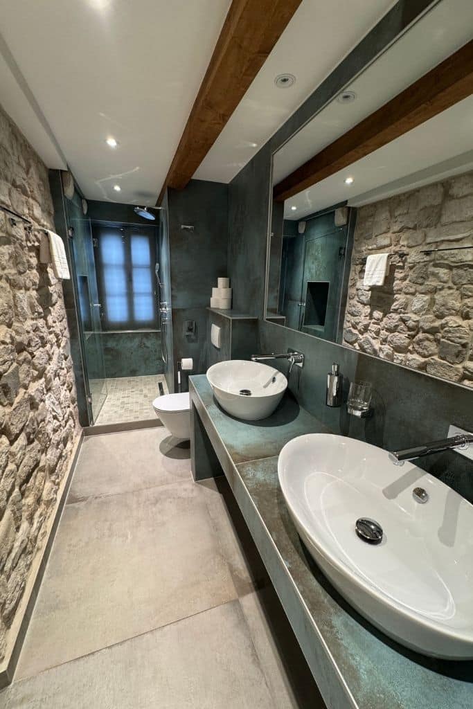 Chic bathroom inside a room at Mint Luxury Rooms in Split, Croatia.