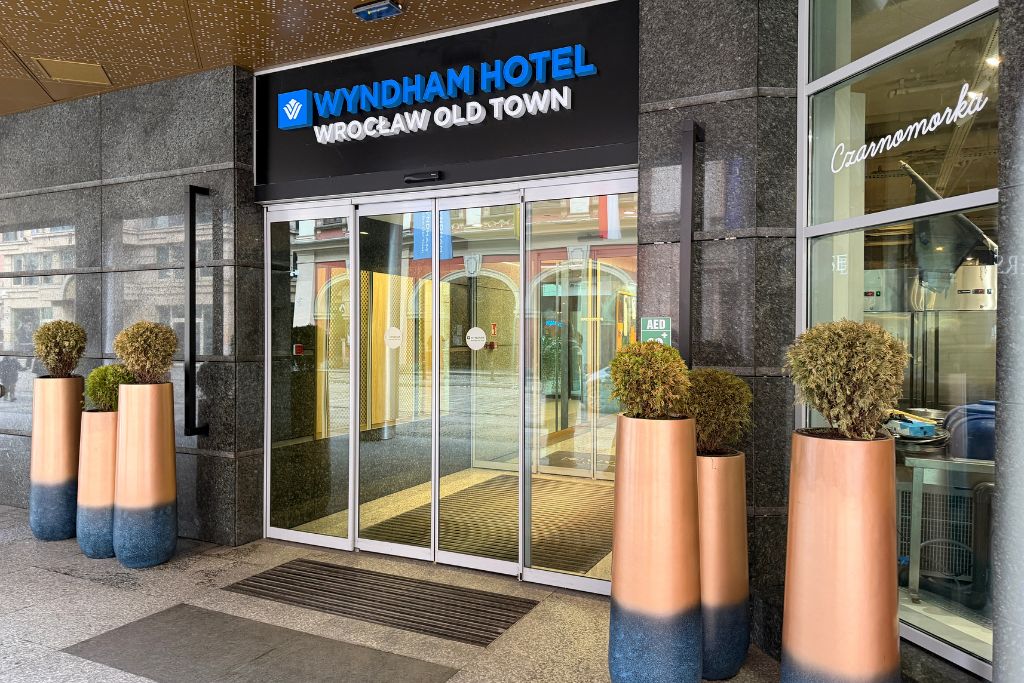 Entrance to Wyndham Wroclaw Old Town hotel near the Christmas markets in Wroclaw, Poland.
